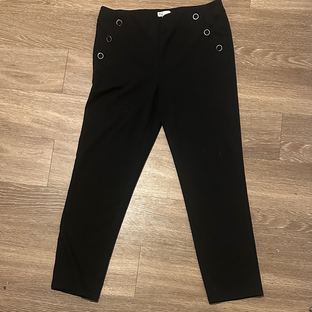 Chic Black Stretch Trousers with Silver Accents